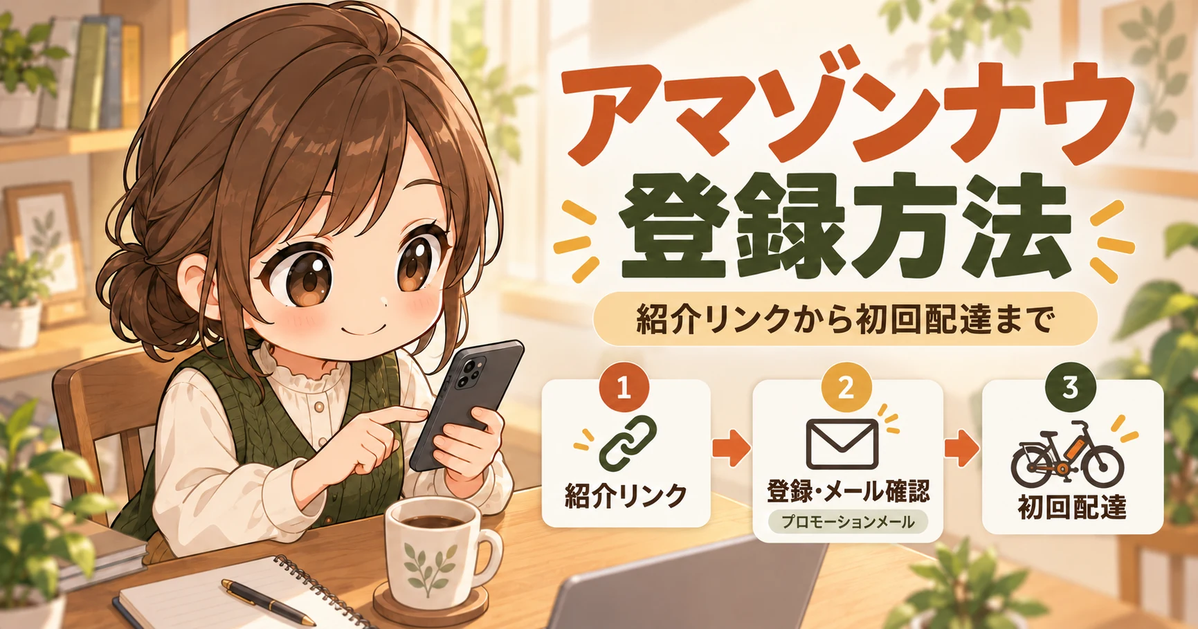 アマゾンナウ配達員の登録方法。紹介リンクから登録・プロモーションメールの確認を経て初回配達へ進む流れ